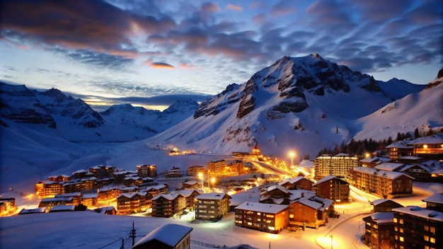 Photo stunning evening landscape of tignes ski resort in french alps