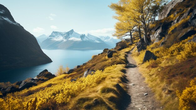 Stunning Fjord Hiking Trail Yellow Blue Pink Black And More