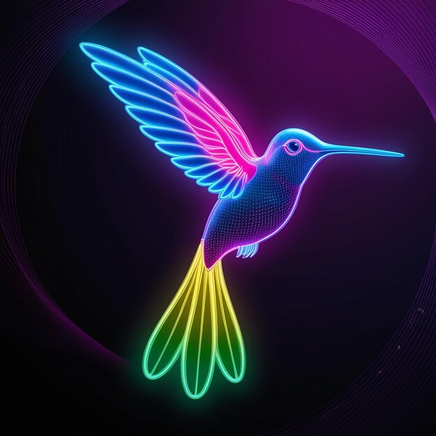 Photo stunning futuristic 3d neon hummingbird