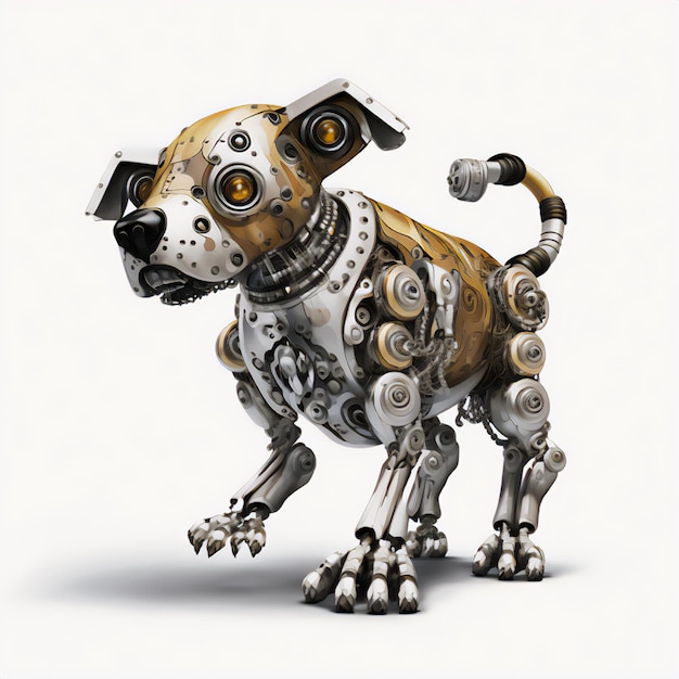 The stunning and futuristic illustration of a stay puppy in robot style in white