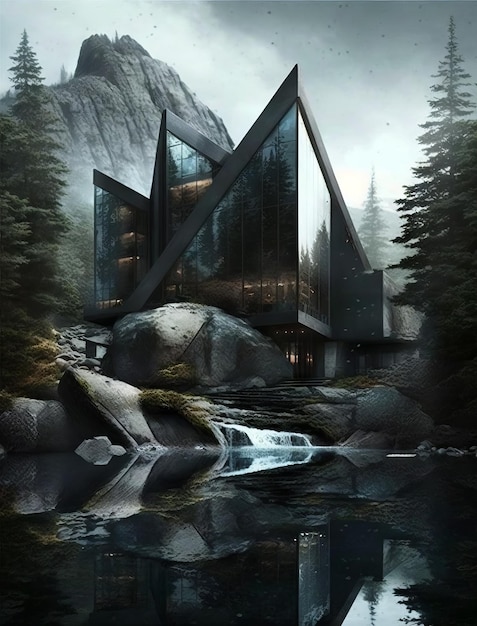 Stunning futuristic metal and glass luxury ecohome generative AI