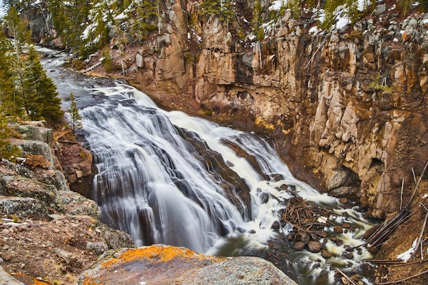 Stunning Gibbon Falls in Yellowstone gorge