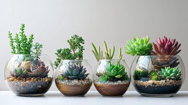 Stunning Glass Florariums with Various Succulents on Table