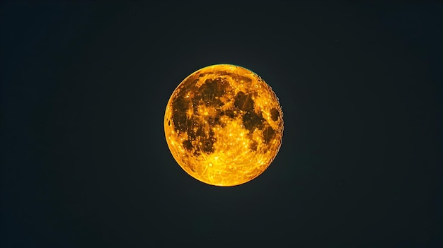 Stunning Glowing Yellow Full Moon Against PitchBlack Sky Highlighting Radiant Celestial Beauty