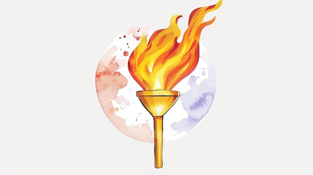 Photo a stunning gold torch carrying the olympic flame beautifully illustrated in watercolor