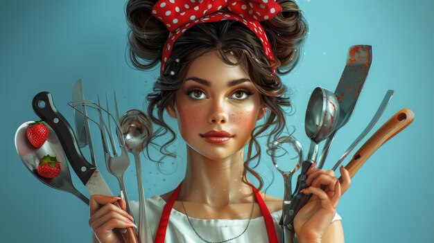 Photo stunning highresolution artwork of a confident woman showcasing culinary expertise