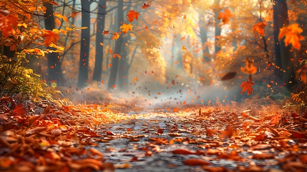 Stunning HighResolution Image Magical Trail Through Autumn Forest with Colorful Leaves Perfect f