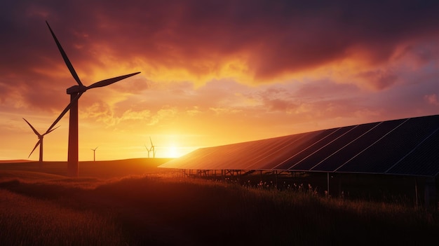 Stunning Hybrid Energy System at Sunset AI Generated