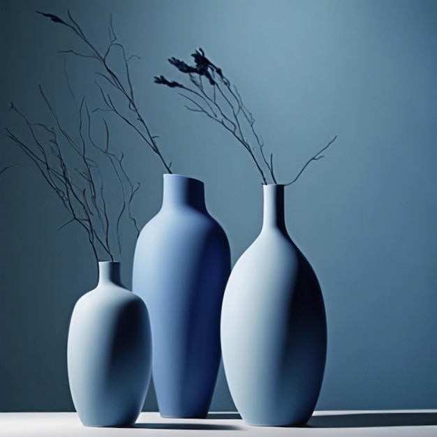 Photo stunning hyperrealistic photograph of a vase in minimalistic dark shadowed blue background