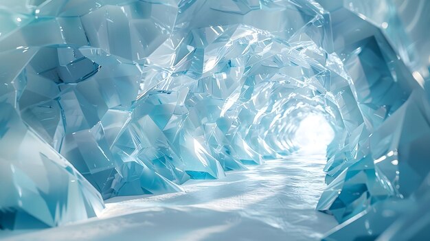 Photo stunning ice inspired abstract architectural tunnel with crystalline structures