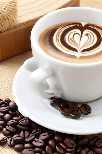 Stunning image of Coffee cup on a table with Coffee beans for international coffee day wallpaper