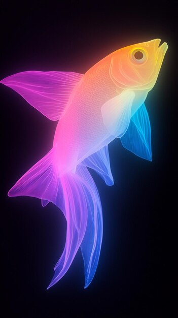 Photo stunning image of glow in the dark neon colored translucent fish