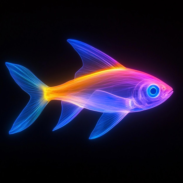 Photo stunning image of glow in the dark neon colored translucent fish