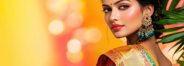 Photo stunning indian woman in saree with kundan jewelry