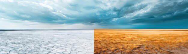 Photo stunning landscape photo contrasting arid desert and snowy field under dramatic sky a symphony of nature39s extreme climates captured in one frame