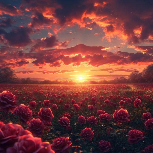 Stunning landscape with Roses field at sunset stylize 250 v 6 Job ID de3e3d3dc00048a4b22cb63be790d7ba