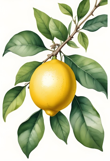 Stunning Lemon Watercolor Painting on Aged White Background