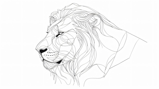 Photo stunning lion portrait in continuous line drawing style