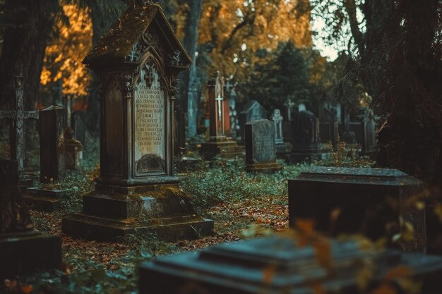 Photo stunning and luxurious tombstones displayed beautifully in a peaceful cemetery setting