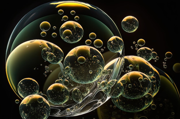 A stunning macro photograph of beautiful soap bubbles on a black background Generated by AI