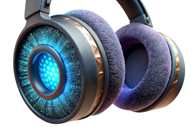 Photo stunning macro shot of futuristic earmuffs with glowing fiber technology closeup on hightech des