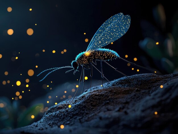 Photo a stunning macro shot of a glowing mosquito surrounded by ethereal light