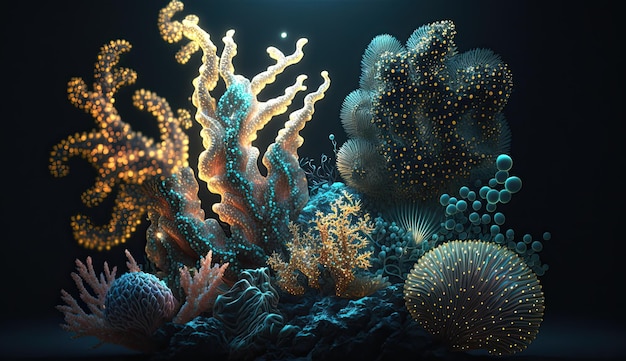 A stunning and mesmerizing dreamscape of various sea corals spirals with Generative AI