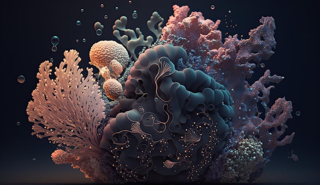 A stunning and mesmerizing dreamscape of various sea corals spirals with Generative AI