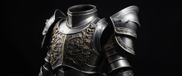 Photo a stunning miniature suit of armor on a sleek black background perfect for decor