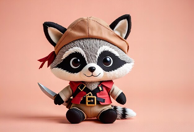 Stunning Minimalist chibi pirate raccoon character design