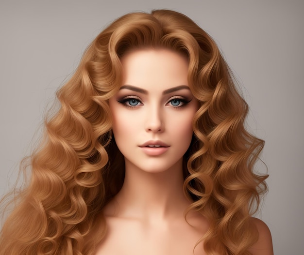 Stunning model exuding confidence and allure her luxurious wavy hair adding a touch of glamour