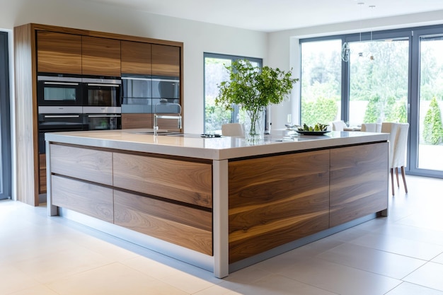 Photo stunning modern kitchen island featuring a waterfall design for stylish and functional culinary spaces