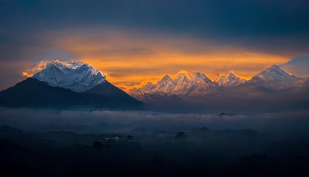 Stunning mount annapurna snow peek dreamy sky painting