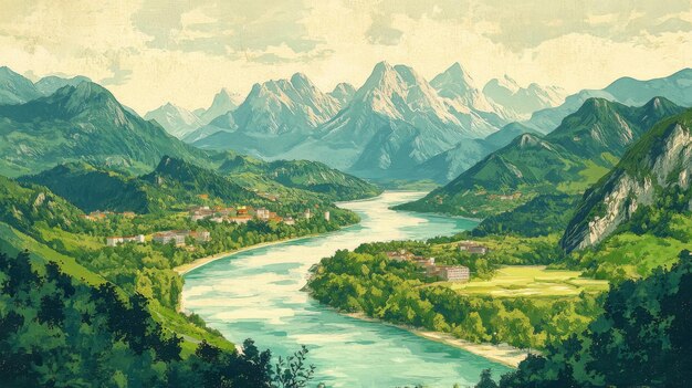 Photo stunning mountain landscape painting