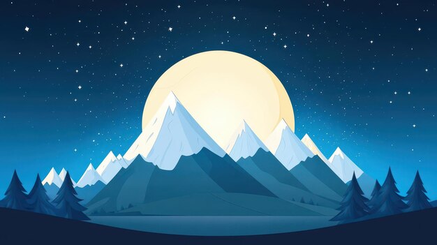 Photo a stunning mountain range glows under a luminous moon