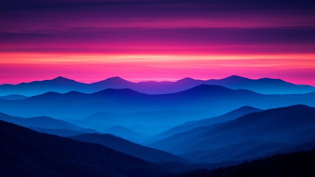 Photo stunning mountain range with vibrant purple and blue sunset over rolling hills in the smoky mountains