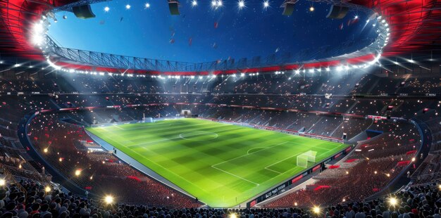 Stunning Nighttime View of a Packed Soccer Stadium Under Bright Lights A Sports Spectacle Generative ai