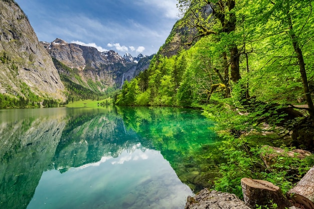 Stunning Obersee lake in Alps in spring Germany Europe