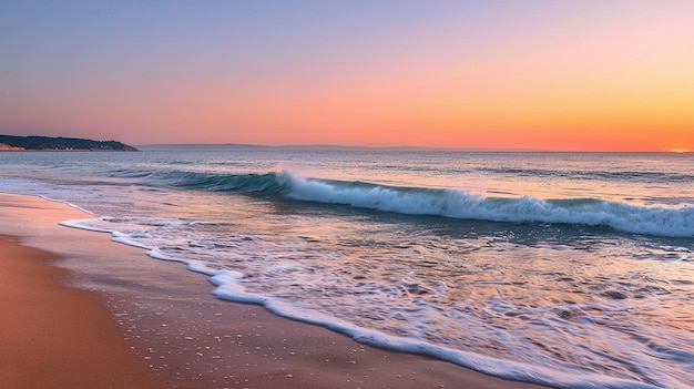 Stunning Ocean Sunset with Tranquil Waves and Sandy Beach