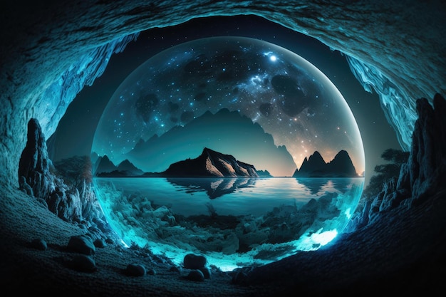 Stunning ocean view captured from inside a natural cave formation Generative AI