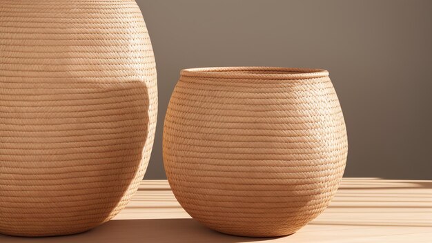 A Stunning Pair Of Large Vases Sitting On A Wooden Table AI Generative