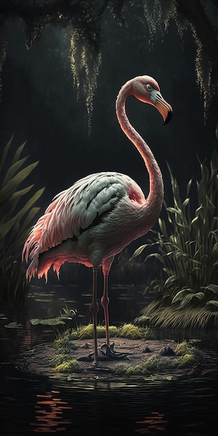 Stunning photo of the flamingo in the swamp Generative AI