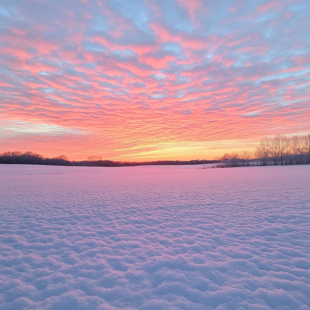 Photo stunning pink and orange sunrise over a snowcovered field