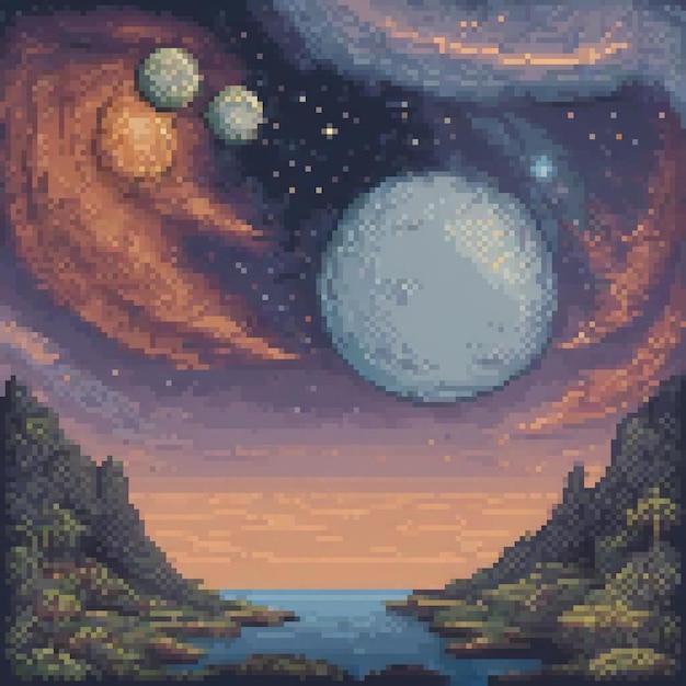 Stunning pixel art cross stitch sky with planets