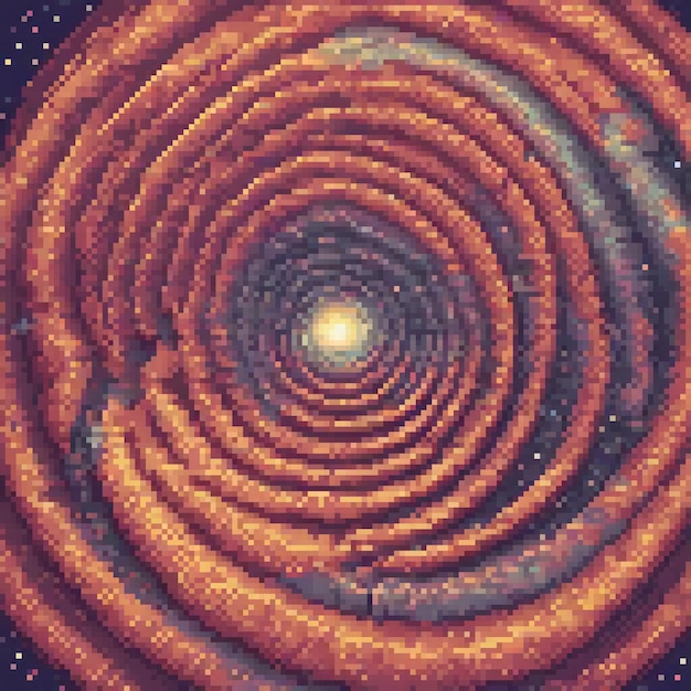 Stunning pixel art depicting a black hole with a radiant core