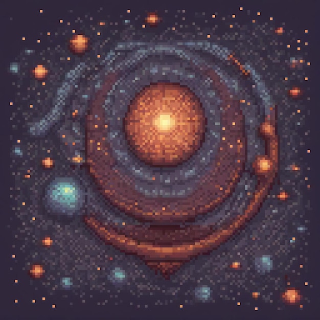 Stunning pixel art depicting a mesmerizing spiral galaxy