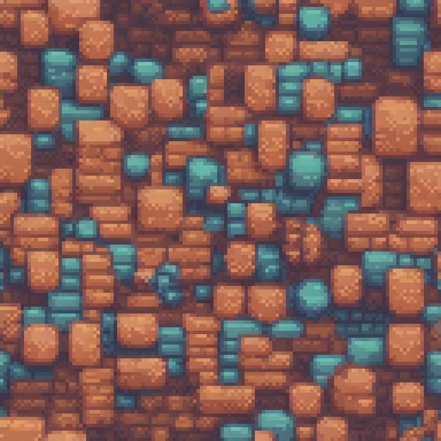 Stunning pixel art featuring a vibrant blue and brown pattern against a warm brown backdrop