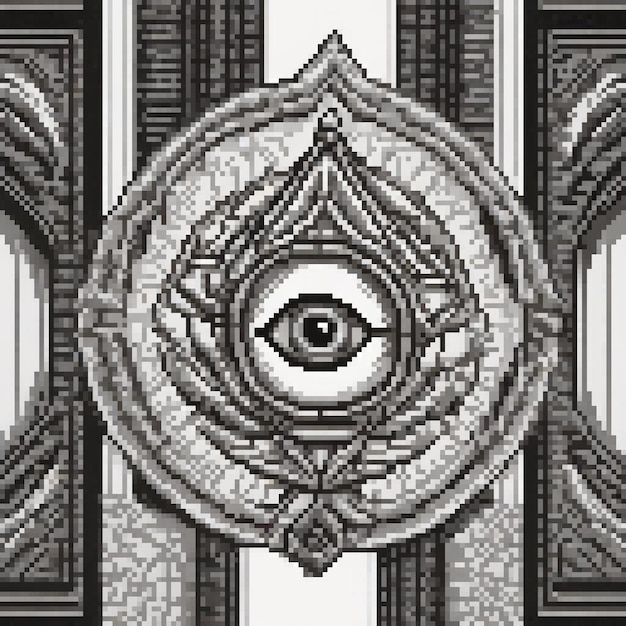 Photo stunning pixel art of a monochrome allseeing eye capturing attention with its intricate design