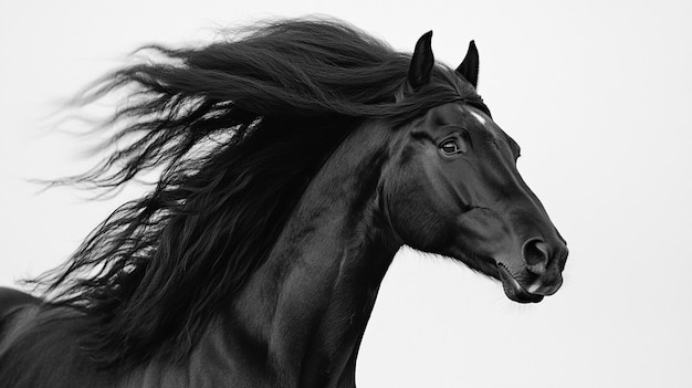 Photo stunning portrait of a black stallion on a white background perfect for artistic and promotional uses