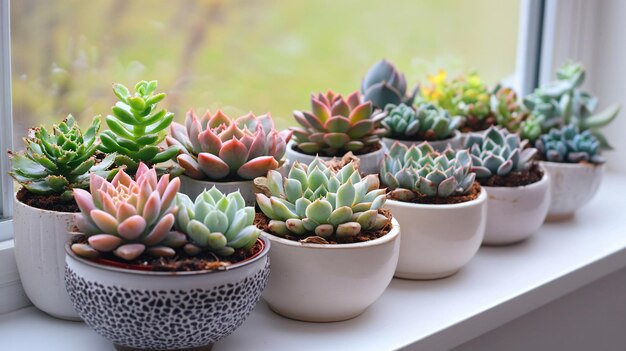 Stunning Potted Succulents on White Window Sill